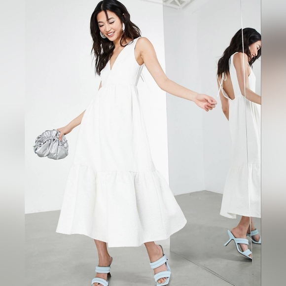 ASOS EDITION textured floral midi dress in white - Picture 7 of 8